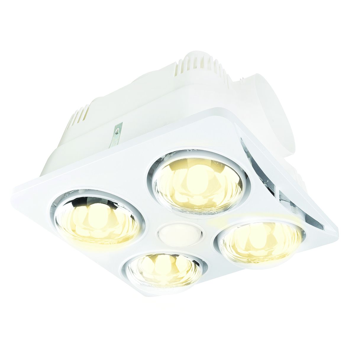 Brilliant 3 In 1 NEWTON Bathroom Heater Lamp Light & Exhaust Fan With 4 Heat & 1 LED Light & Complete Ducting Kit White