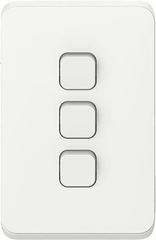 Clipsal 10 Amp 3 Gang ICONIC Vertical Internal Rocker Switch Vivid White