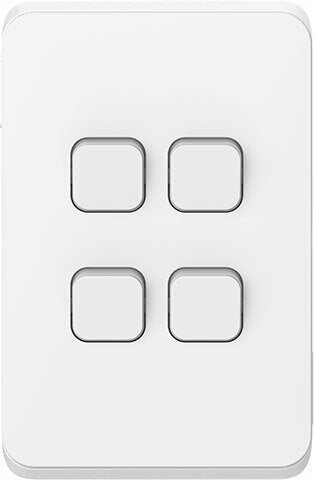 Clipsal 10 Amp 4 Gang ICONIC Vertical Internal Rocker Switch Vivid White