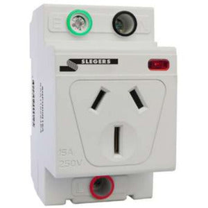 Slegers 15 Amp 3 Pin Din Mounted Single Socket Double Pole White