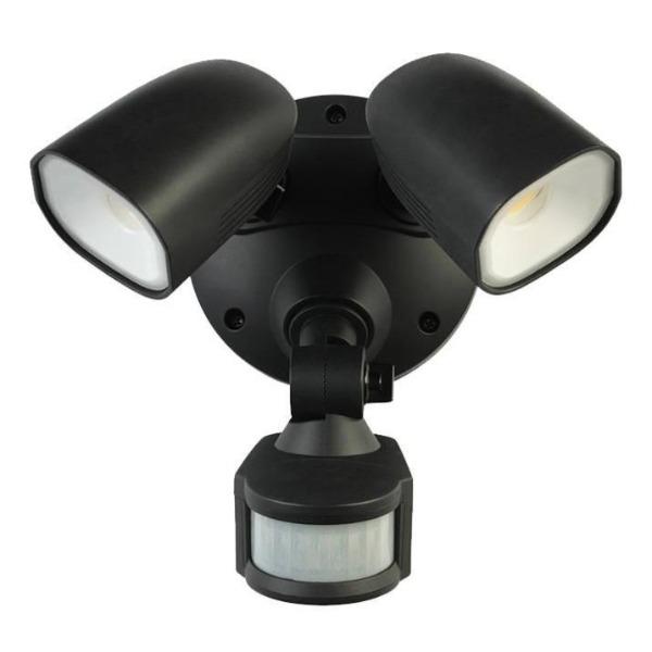 Brilliant 2 x 10 Watt SHIELDER LED Twin Spot Light With PIR Movement Sensor Black 4200K 2100lm