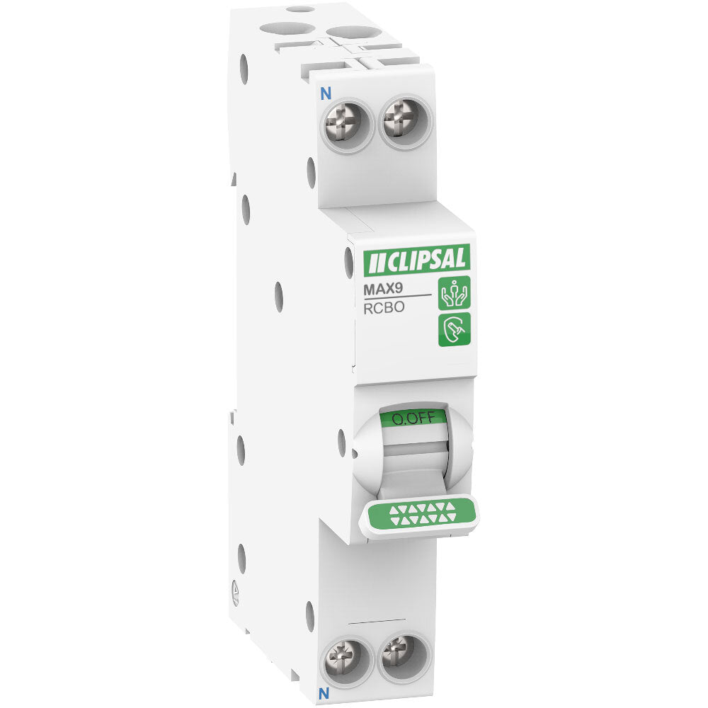 Clipsal MAX9 Slim Miniature Circuit Breaker & Residual Current Device MCB/RCBO C Curve 1 Pole + Neutral 30mA 6kA