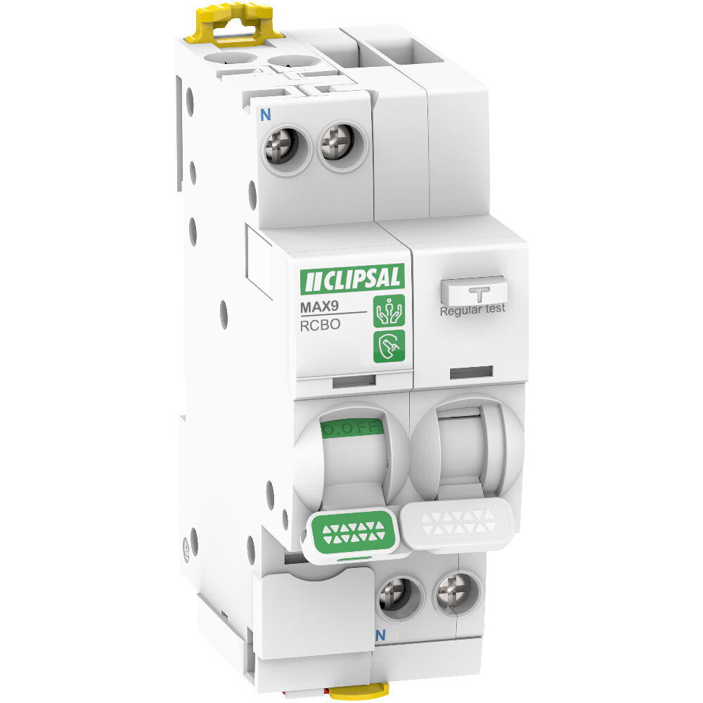 Clipsal MAX9 40 Amp Residual Current Device With Overcurrent Protection RCBO C Curve 1 Pole + Neutral 30mA 6kA