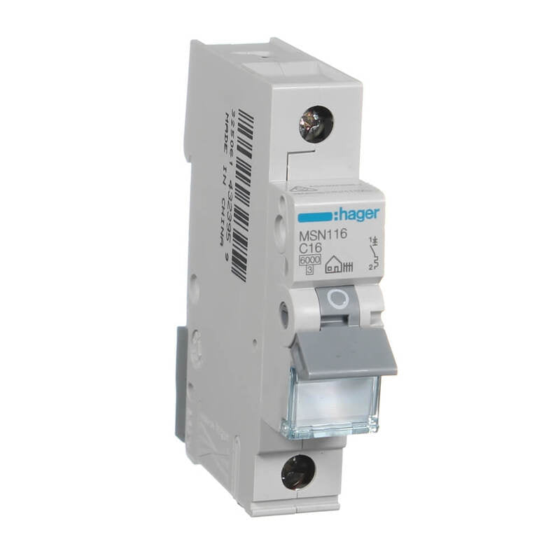 Hager Miniature Circuit Breaker MCB C Curve 1 Pole 6kA