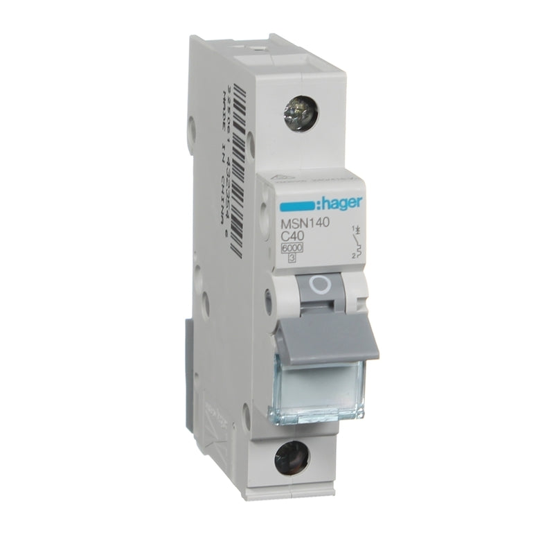 Hager 40 Amp Miniature Circuit Breaker MCB C Curve 1 Pole 6kA