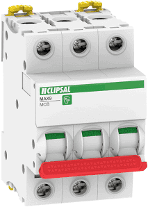 Clipsal MAX9 63 Amp Miniature Circuit Breaker MCB C Curve 3 Pole 6kA With Red Toggle