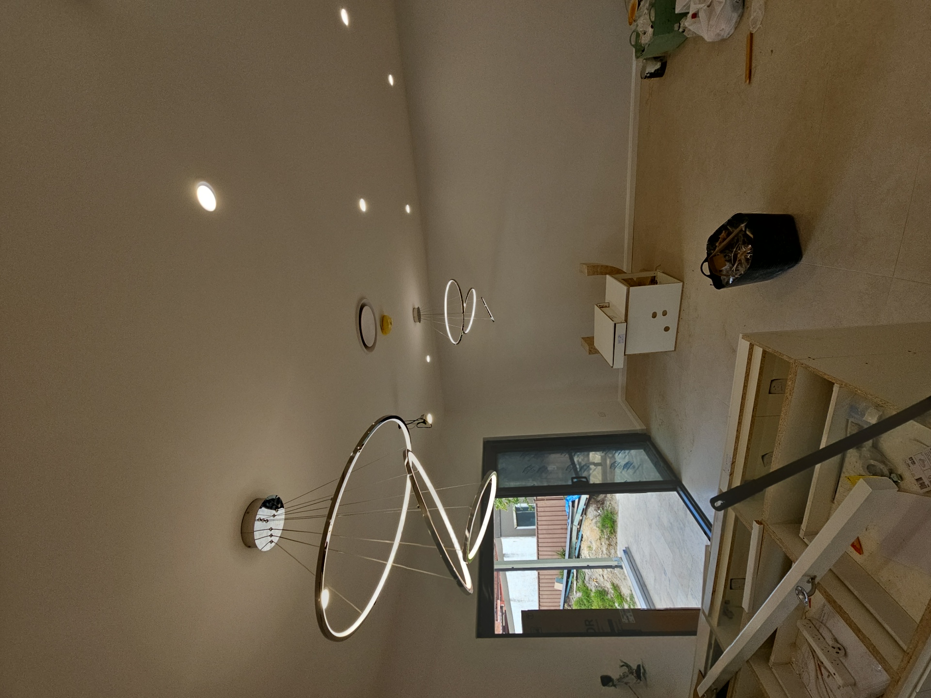 Completed electrical lighting installation in living area