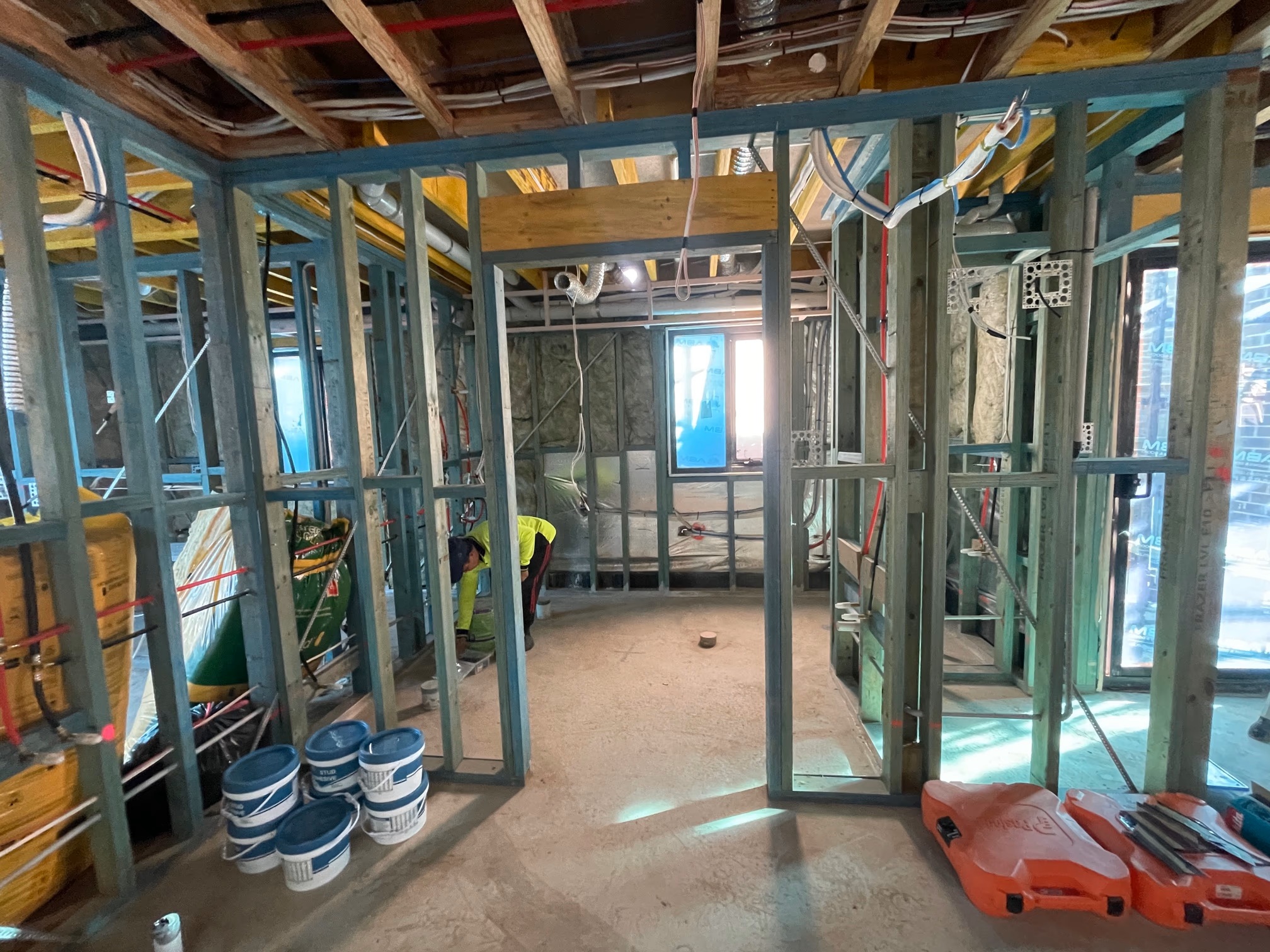 Electrical rough-in work during construction